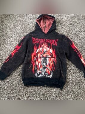 NWT Rockstar Original Flame Skeleton Hoodie - Black & Red